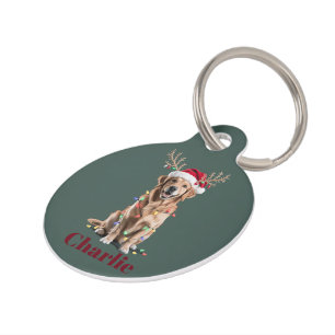Personalized Name Christmas Golden Retriever Dog Pet ID Tag