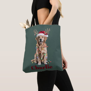 Personalized Name Christmas Golden Retriever Dog Tote Bag