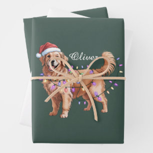 Personalized Name Christmas Golden Retriever Dog  Wrapping Paper Sheets