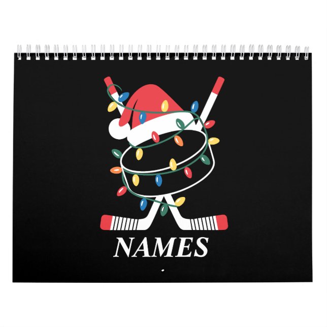 Personalized Name Christmas Hockey Xmas Santa Hat Calendar (Cover)