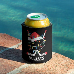 Personalized Name Christmas Hockey Xmas Santa Hat Can Cooler