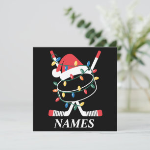 Personalized Name Christmas Hockey Xmas Santa Hat Holiday Card