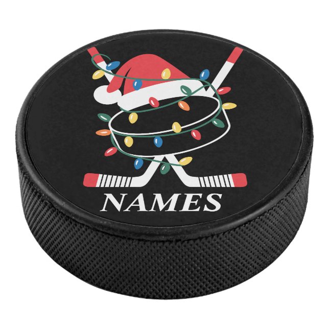 Personalized Name Christmas Hockey Xmas Santa Hat Puck (3/4)