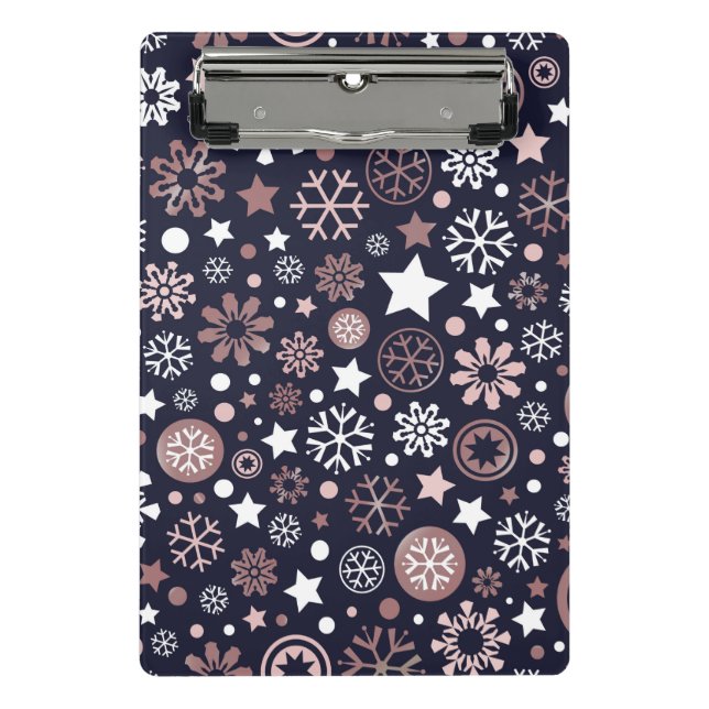 Personalized name christmas pink gold snow mini clipboard (Front)