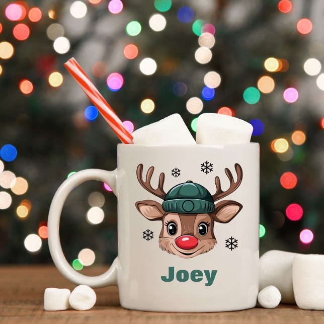 Personalized Name Christmas Reindeer Green Beanie Coffee Mug (Personalized Name Christmas Reindeer Green Beanie Coffee Mug
)