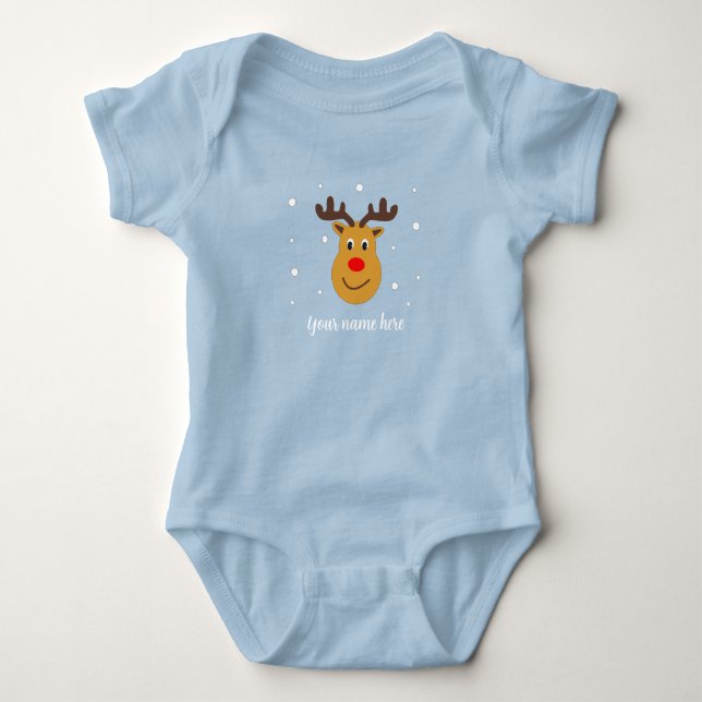 Personalized Name Christmas Reindeer T-Shirt Baby Bodysuit (Front)
