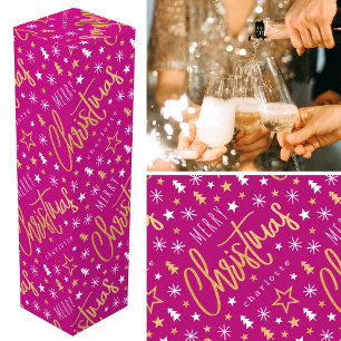 Personalized Name Christmas Script Pink Faux Gold Wine Box