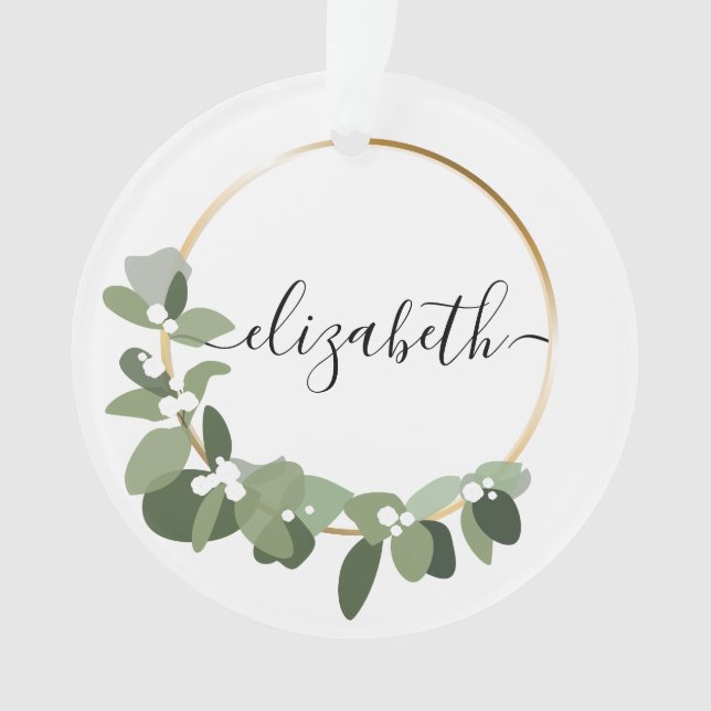 Personalized name Christmas Wedding Modern wreath Ornament (Front)