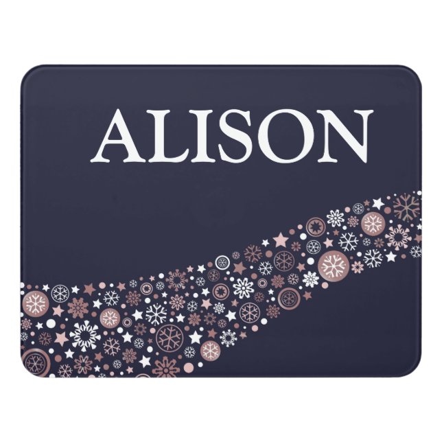 Personalized name christmas winter snowflakes  door sign (Contemporary Front)