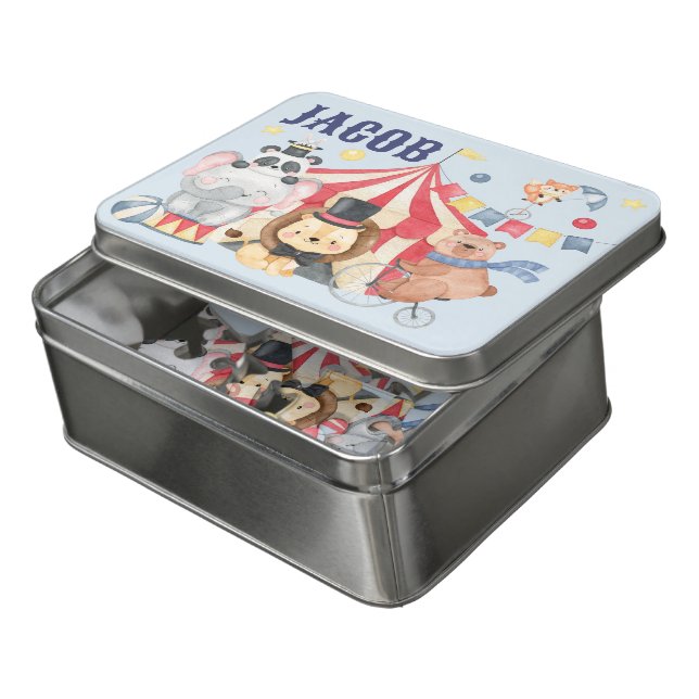 Personalized Name Circus Puzzle, Carnival Jigsaw Puzzle (Lid Open)
