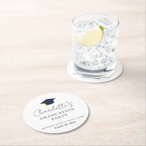 Personalized Name & Class of 2026 Graduation Party Round Paper Coaster