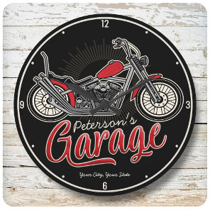 Personalized NAME Classic Biker Motorcycle Garage Large Clock