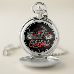 Personalized NAME Classic Biker Motorcycle Garage Pocket Watch