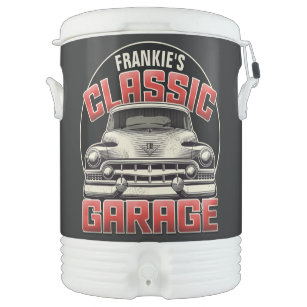 Personalized NAME Classic Car Garage Custom Shop Beverage Cooler