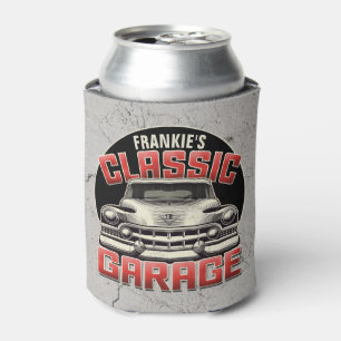 Personalized NAME Classic Car Garage Custom Shop Can Cooler