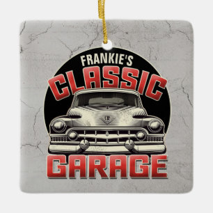 Personalized NAME Classic Car Garage Custom Shop Ceramic Ornament