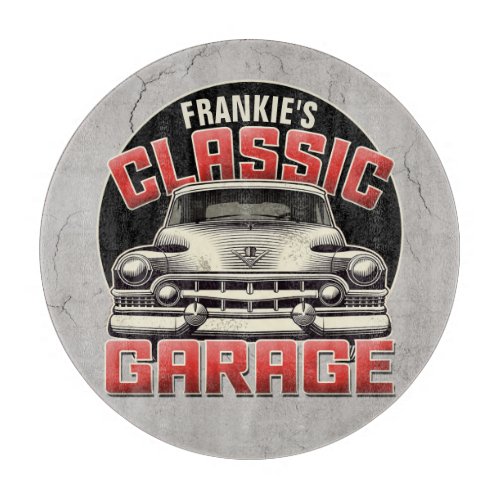 Personalized NAME Classic Car Garage Custom Shop Cutting Board