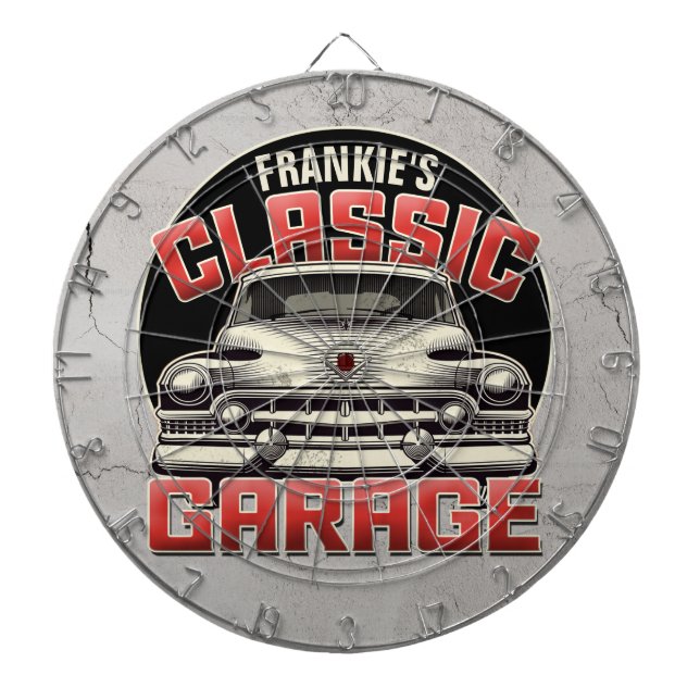 Personalized NAME Classic Car Garage Custom Shop Dart Board (Front)