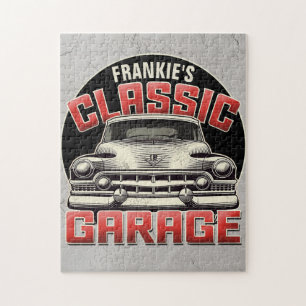 Personalized NAME Classic Car Garage Custom Shop Jigsaw Puzzle