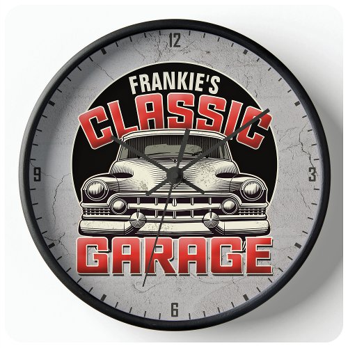 Personalized NAME Classic Car Garage Custom Shop Large Clock