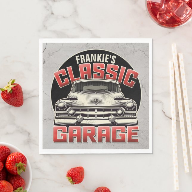 Personalized NAME Classic Car Garage Custom Shop Napkins (Insitu)