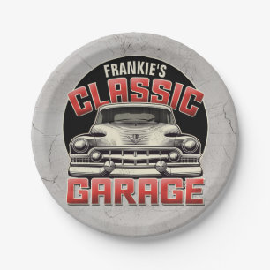 Personalized NAME Classic Car Garage Custom Shop Paper Plates