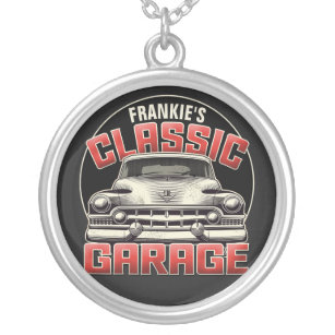 Personalized NAME Classic Car Garage Custom Shop Silver Plated Necklace