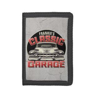 Personalized NAME Classic Car Garage Custom Shop Tri-fold Wallet