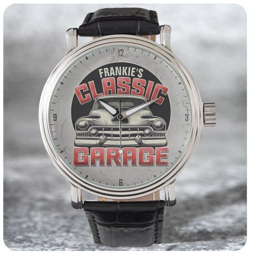 Personalized NAME Classic Car Garage Custom Shop Watch