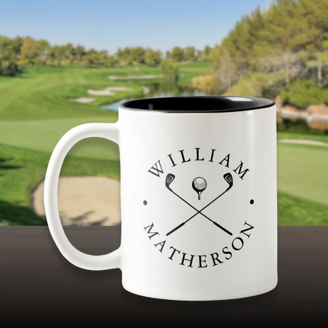Personalized Name Classic Golf Clubs Two-Tone Coffee Mug (Personalized Name Classic Golf Clubs Two-Tone Coffee Mug)
