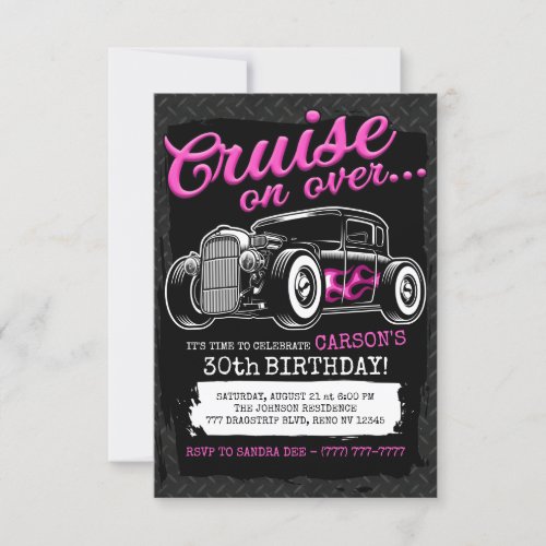 Personalized NAME Classic Hot Rod Birthday Party Invitation