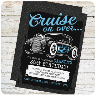 Personalized NAME Classic Hot Rod Birthday Party Invitation