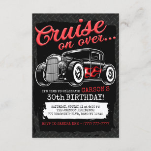 Personalized NAME Classic Hot Rod Birthday Party Invitation