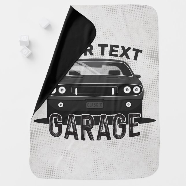 Personalized NAME Classic Muscle Car Garage Retro Baby Blanket (In Situ)