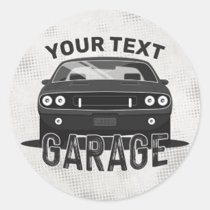 Personalized NAME Classic Muscle Car Garage Retro Classic Round Sticker