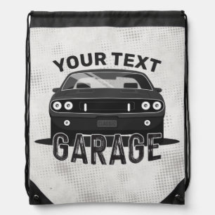 Personalized NAME Classic Muscle Car Garage Retro Drawstring Bag