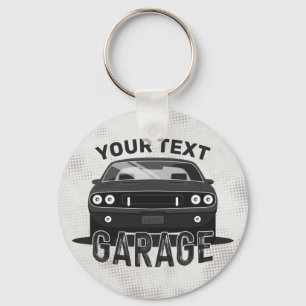 Personalized NAME Classic Muscle Car Garage Retro Keychain
