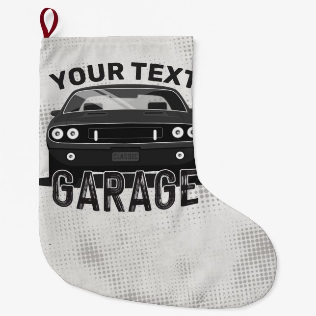 Personalized NAME Classic Muscle Car Garage Retro Large Christmas Stocking (Front)