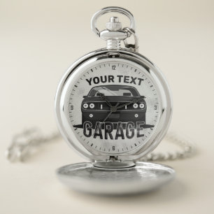 Personalized NAME Classic Muscle Car Garage Retro Pocket Watch