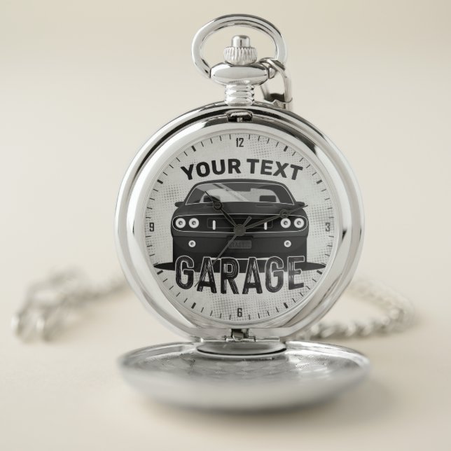 Personalized NAME Classic Muscle Car Garage Retro Pocket Watch (Inside)