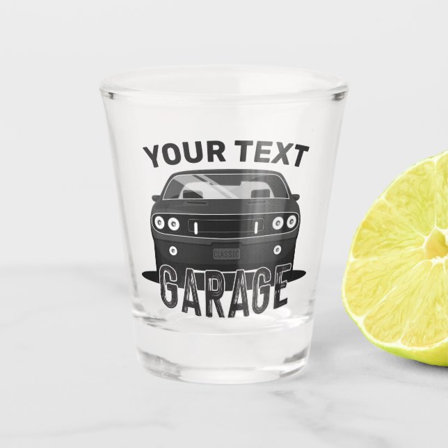 Personalized NAME Classic Muscle Car Garage Retro Shot Glass (Front)