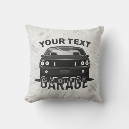 Personalized NAME Classic Muscle Car Garage Retro Throw Pillow