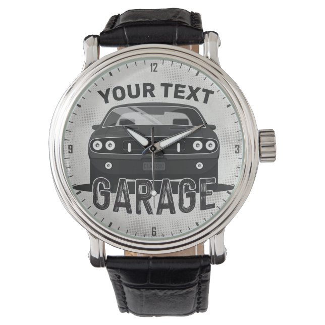 Personalized NAME Classic Muscle Car Garage Retro Watch (Front)