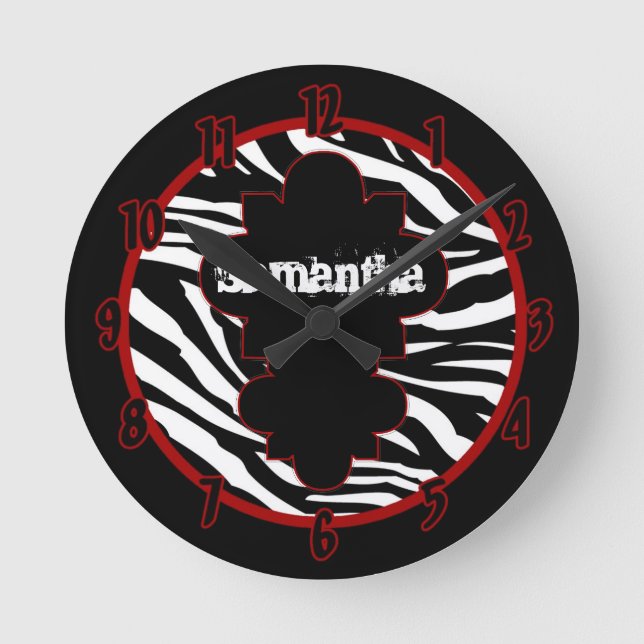 Personalized Name Clock Black and White Zebra (Front)