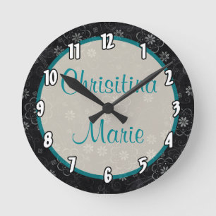 Personalized Name Clock Black Floral