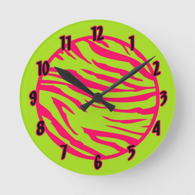 Personalized Name Clock Hot Pink Lime Zebra Print (Front)