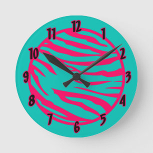 Personalized Name Clock Hot Pink Teal Zebra Print