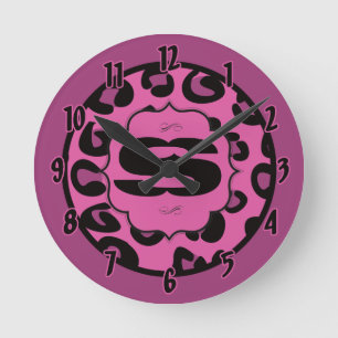 Personalized Name Clock Pink and Black Leopard
