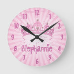 Personalized Name Clock Pink Princess Crown Tiara at Zazzle