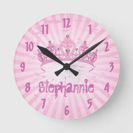 Personalized Name Clock Pink Princess Crown Tiara